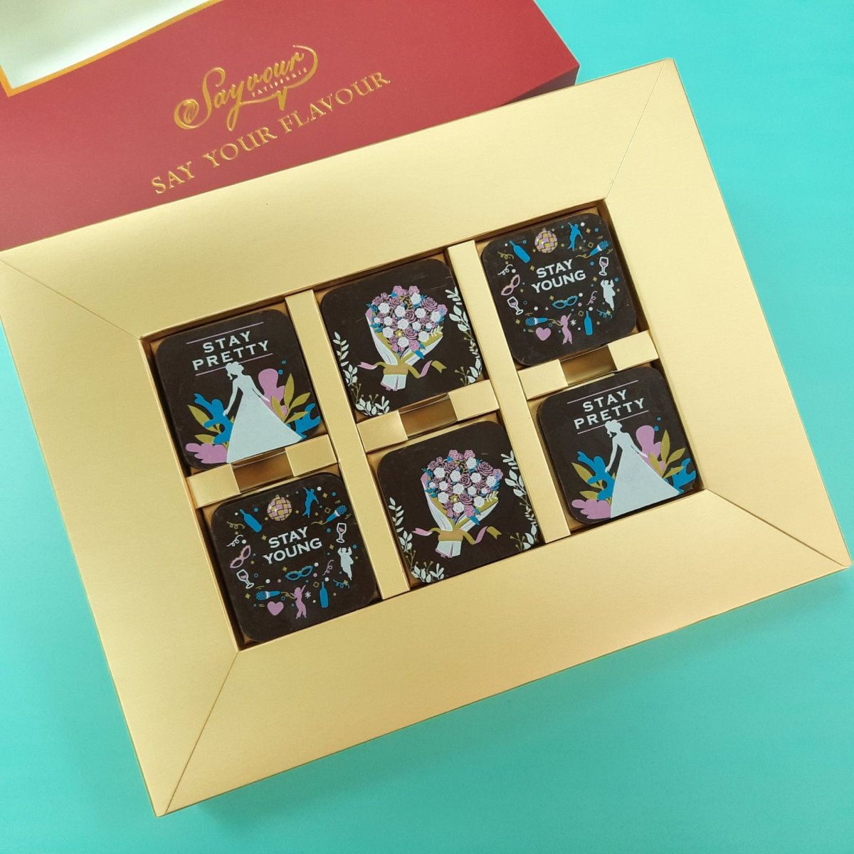 stay pretty+stay young+flower_12pcs_red_square