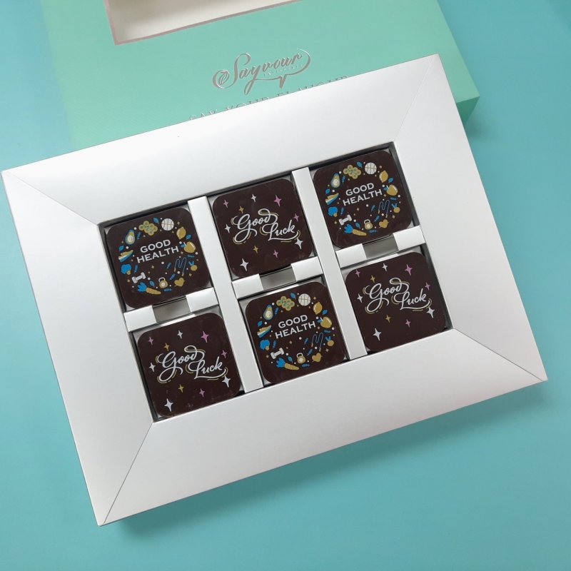 Good health+Good luck_12pcs_blue_square